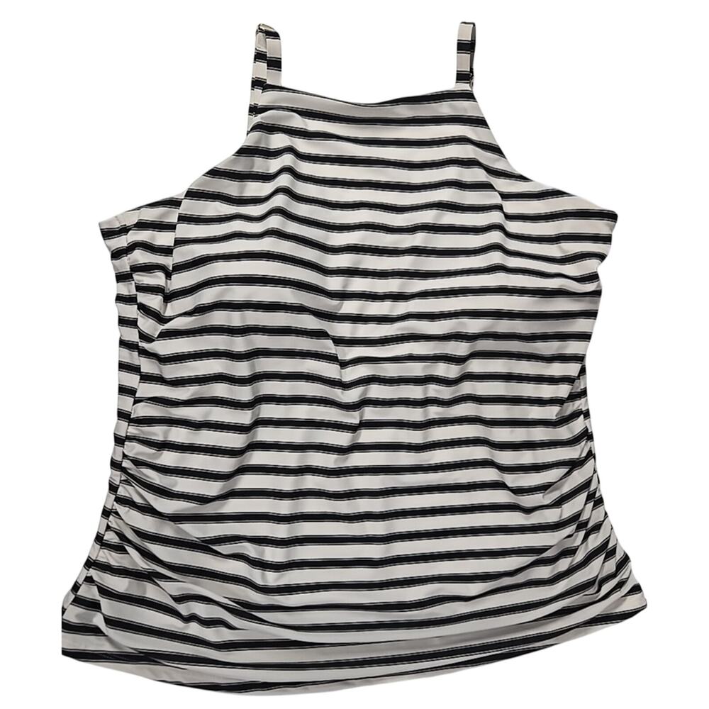 Island Waves Woman Tankini Swim Top Black White Striped Size 3X New